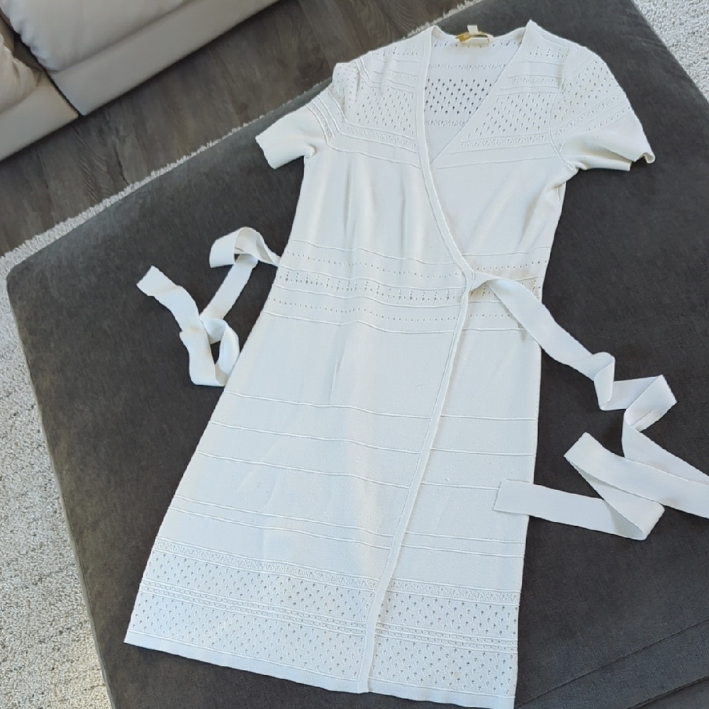 Etcetera White Knit Wrap Midi Dress